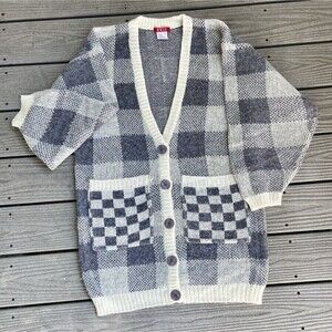 Vintage Plaid Button-Up Oversized Boyfriend Cardigan Sweater Size M (Fits Large)